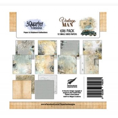 3Quarter Designs - bloc de papier collection «Vintage Man» 6 x 6" 12 feuilles